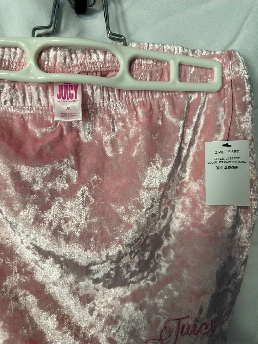 Juicy Couture Light Pink Crushed Velvet Pajama Set with Sleep Mask